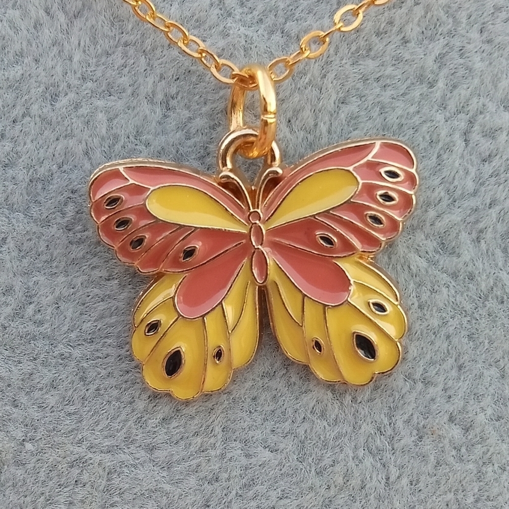 2/$10 Gold and Yellow Butterfly Pendant Necklace